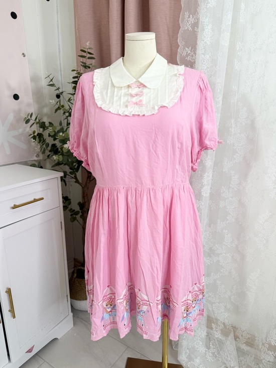 Hot Topic Dresses & Skirts - Sweet society Pink Carousel Print Collar Womens  Dress pulls on sleeve Bin#6